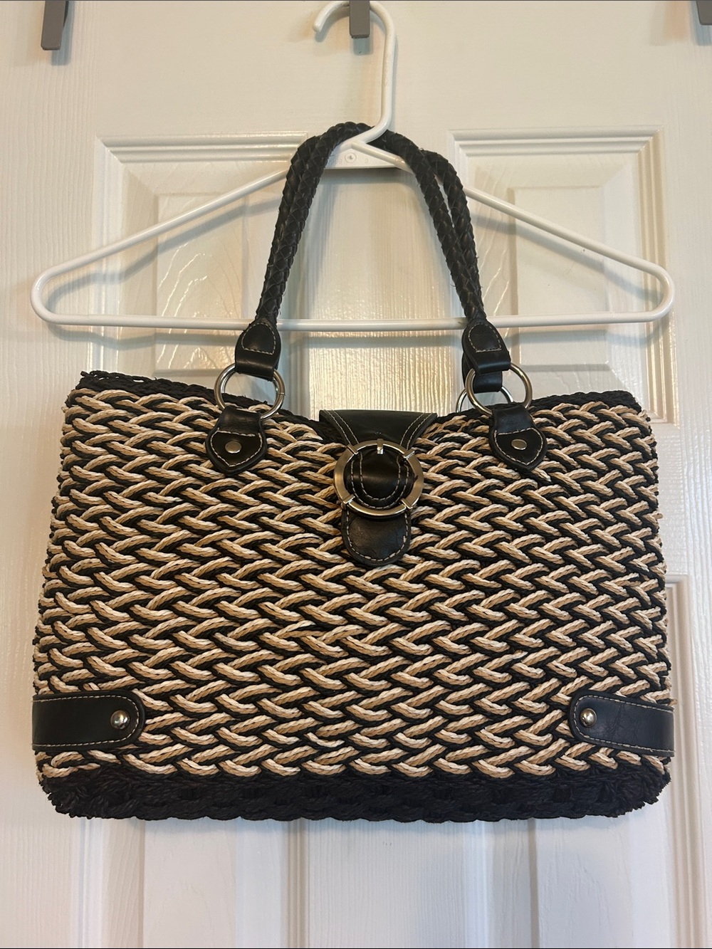 Woven Two-Tone Straw Bag